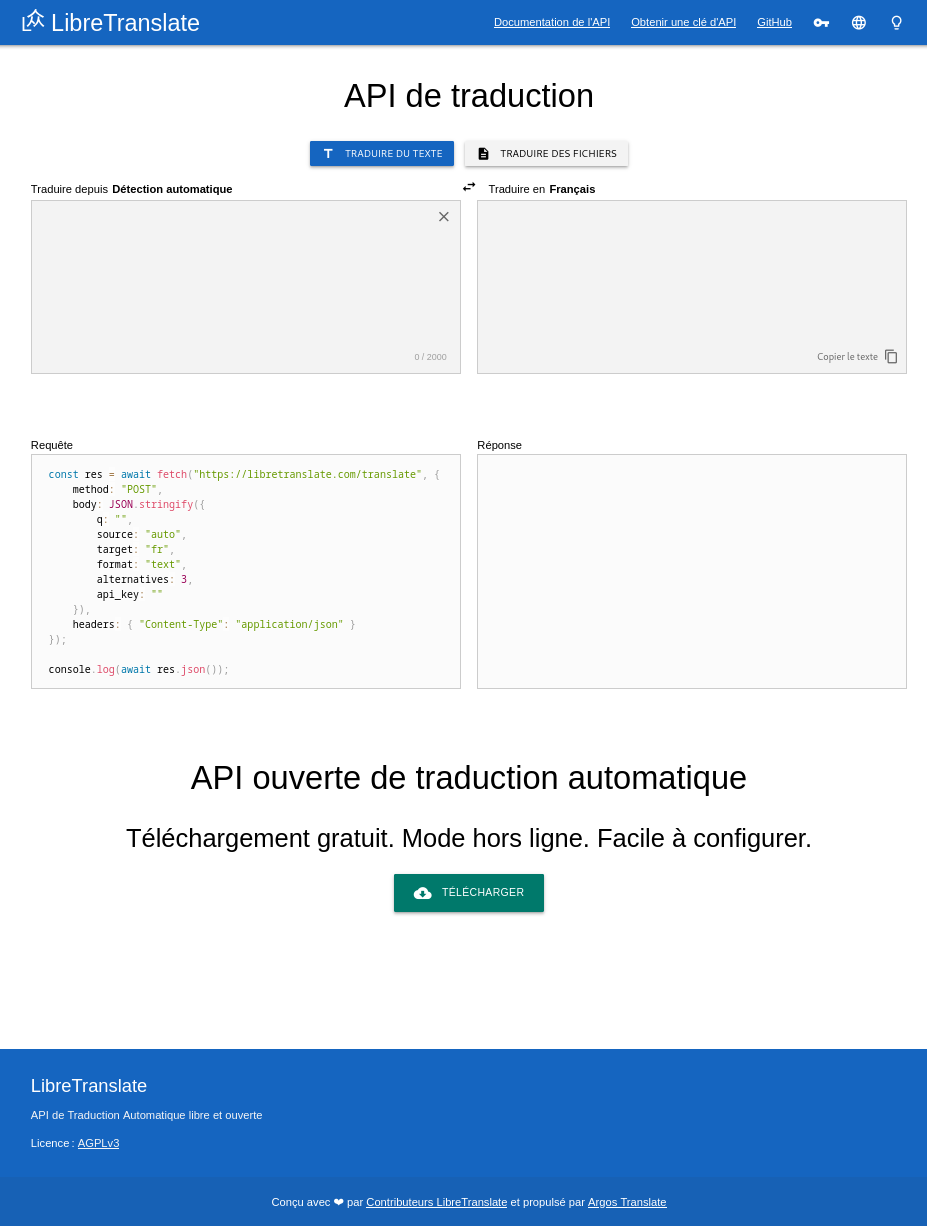 LibreTranslate application interface